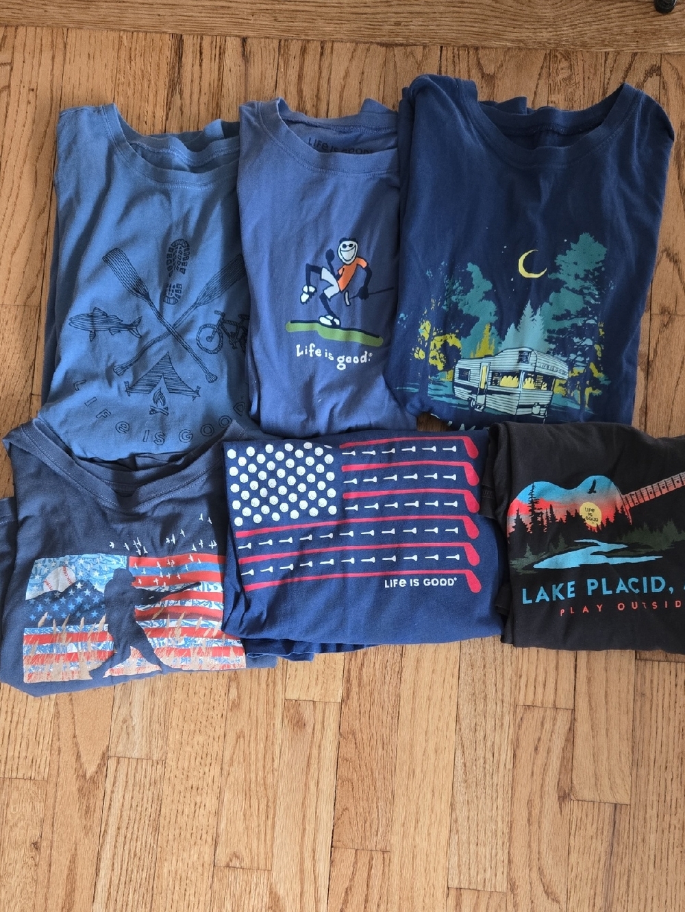 Life Is Good Men's Graphic Tee Pack – Navy, Royal & Dark Blue Mix. Size Large